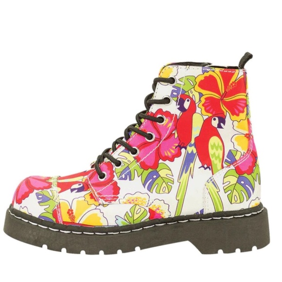 TUK Footwear Womens Tropical Parrot Floral Print Combat Boots Size 7 - Picture 4 of 7
